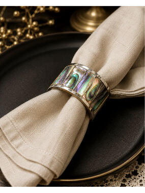 Vintage Abalone Shell Inlay Napkin Ring Iridescent Mother of Pearl Boho